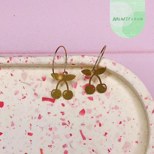 Brass Dangles - Cherries From Mintcloud Studio, an online jewellery store based in Adelaide South Australia