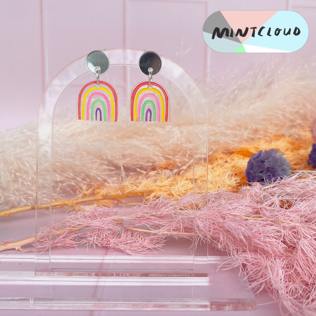 Hand Painted Rainbow Dangles - Various Designs From Mintcloud Studio, an online jewellery store based in Adelaide South Australia