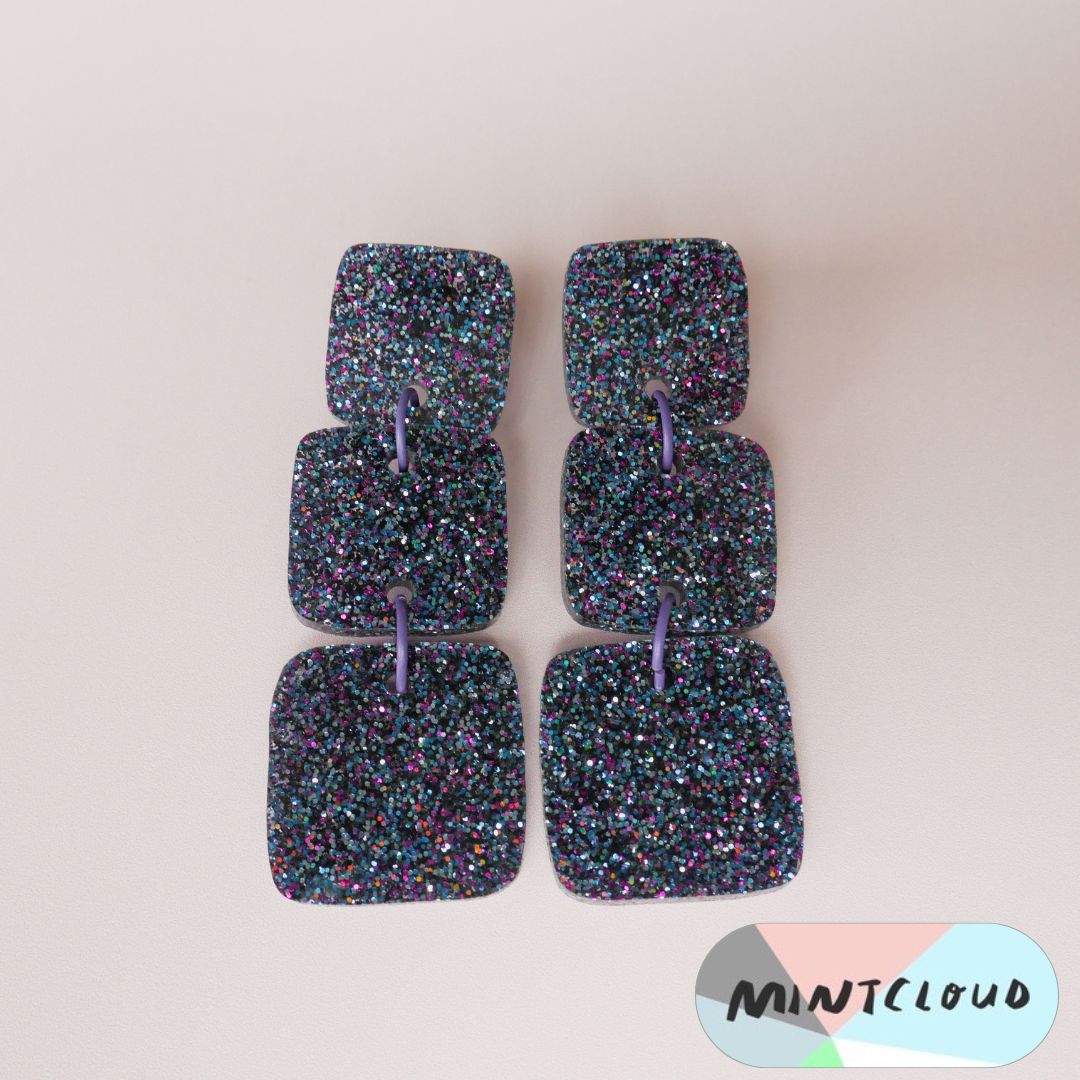 Square Triplets Dangles - Various Colours