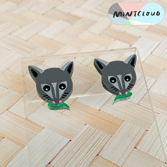 Grey Possum Studs From Mintcloud Studio, an online jewellery store based in Adelaide South Australia
