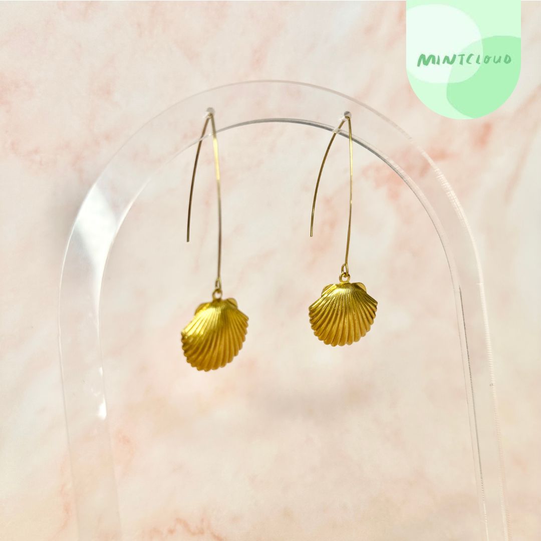 Brass Dangles - Shell From Mintcloud Studio, an online jewellery store based in Adelaide South Australia