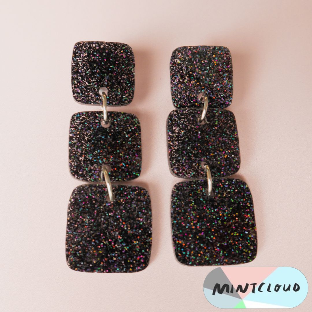 Square Triplets Dangles - Various Colours