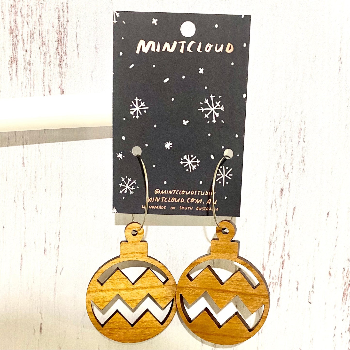 Christmas Earrings - Bauble Cherrywood