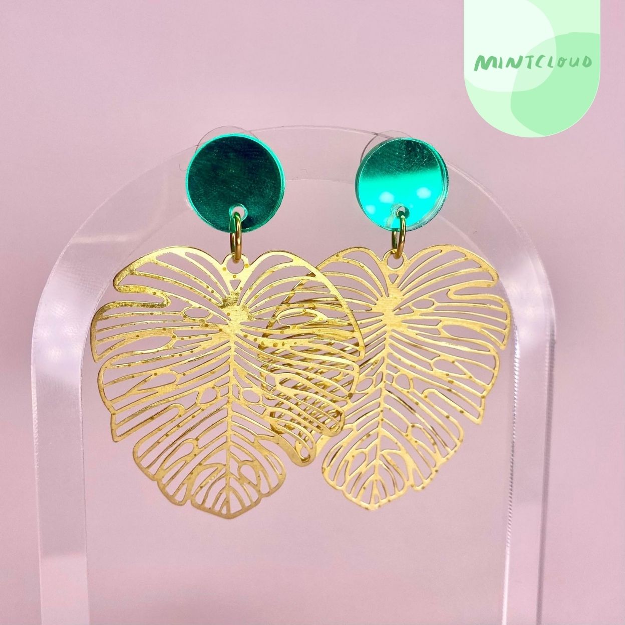 Brass Dangles - Monstera From Mintcloud Studio, an online jewellery store based in Adelaide South Australia