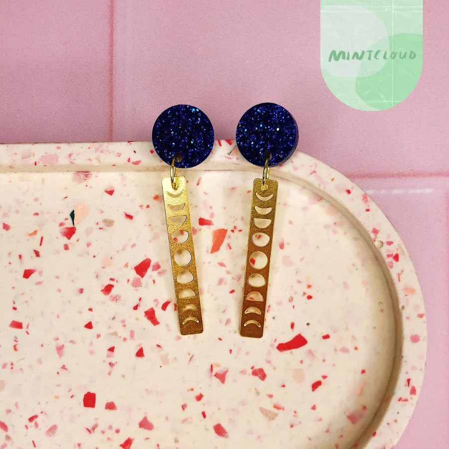 Brass Dangles - Cut-Out Moon & Star From Mintcloud Studio, an online jewellery store based in Adelaide South Australia