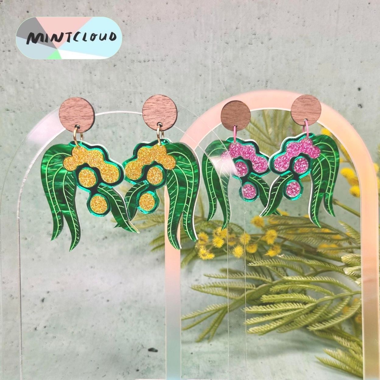 Mintcloud x Little Harlequin Studio Collaboration Earrings - Wattle Dangles Various