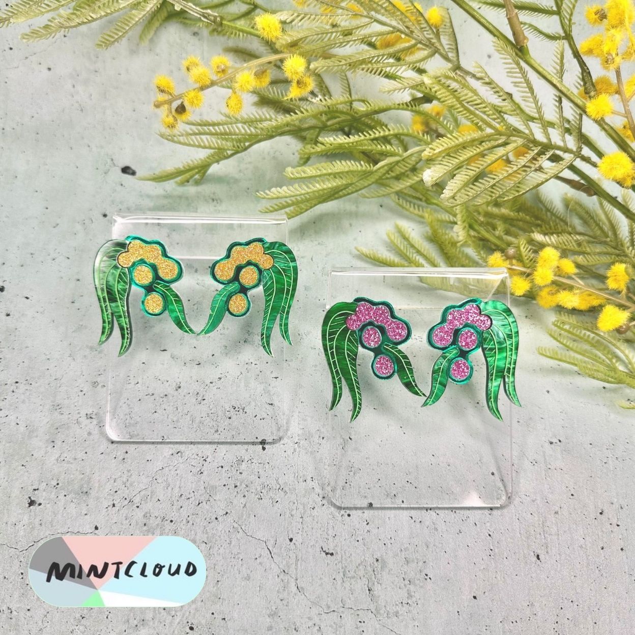 Mintcloud x Little Harlequin Studio Collaboration Earrings - Wattle Studs Various