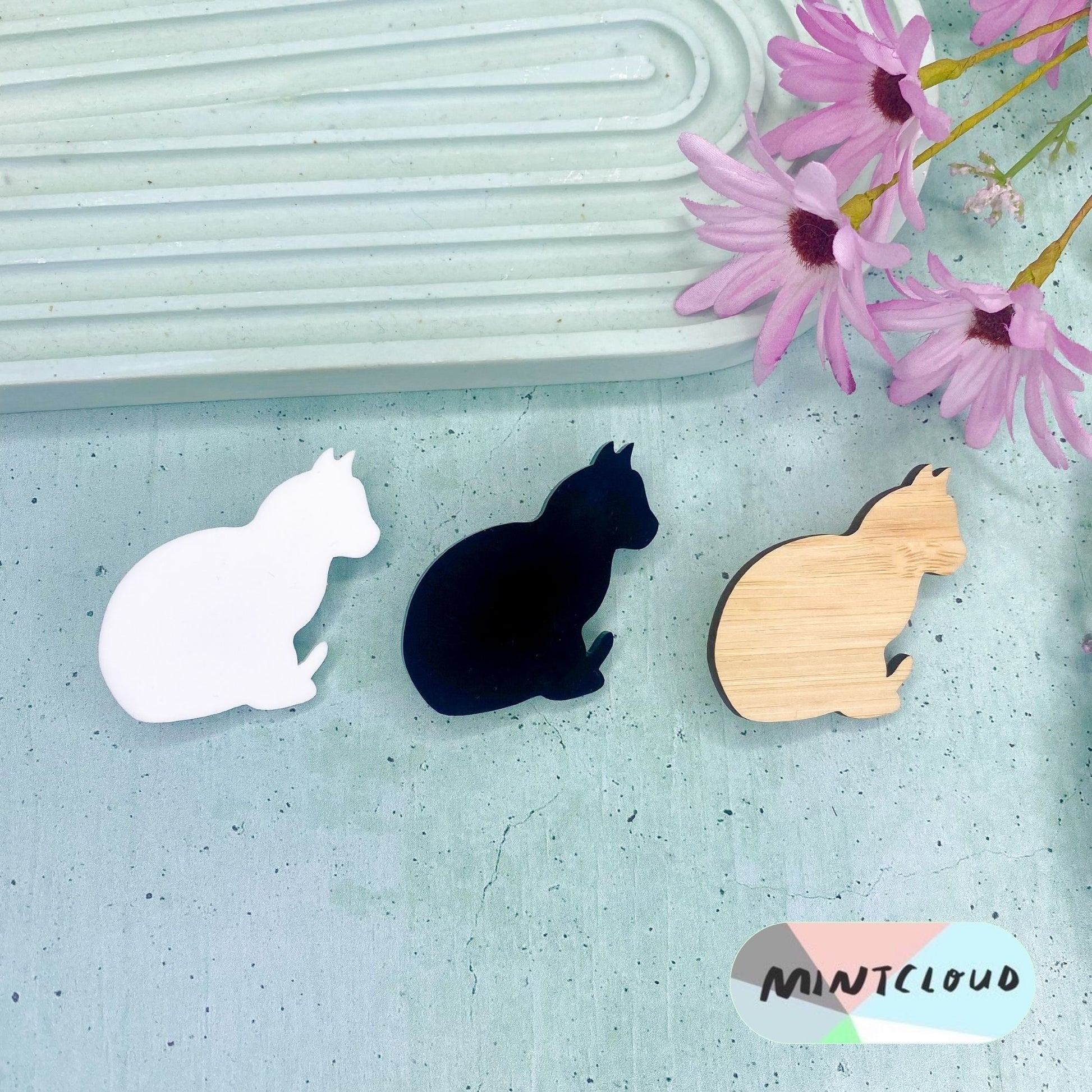 Cat Sitting Brooch - Various Colours From Mintcloud Studio, an online jewellery store based in Adelaide South Australia