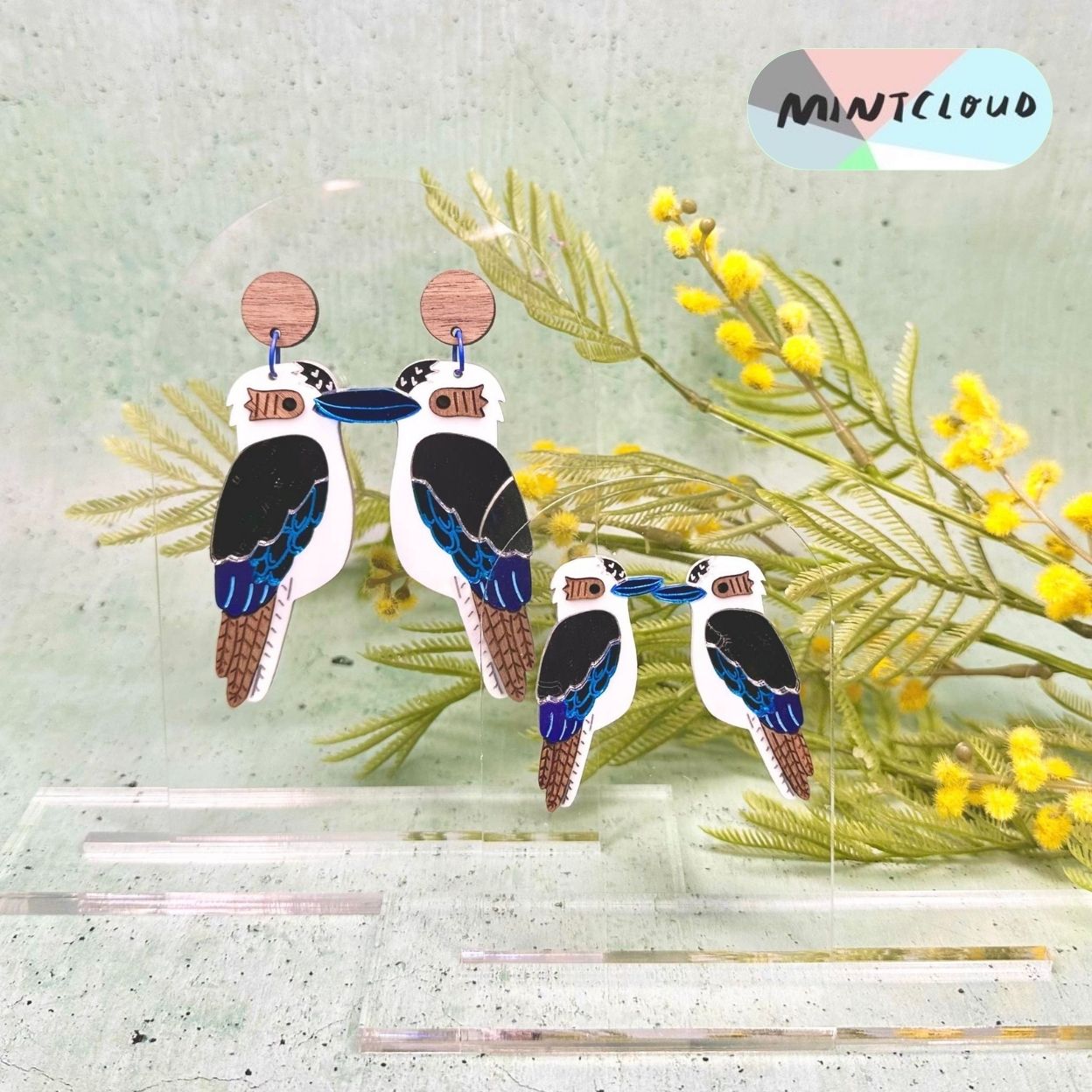 Mintcloud x Little Harlequin Studio Collaboration Earrings - Kevin The Kookaburra Dangles