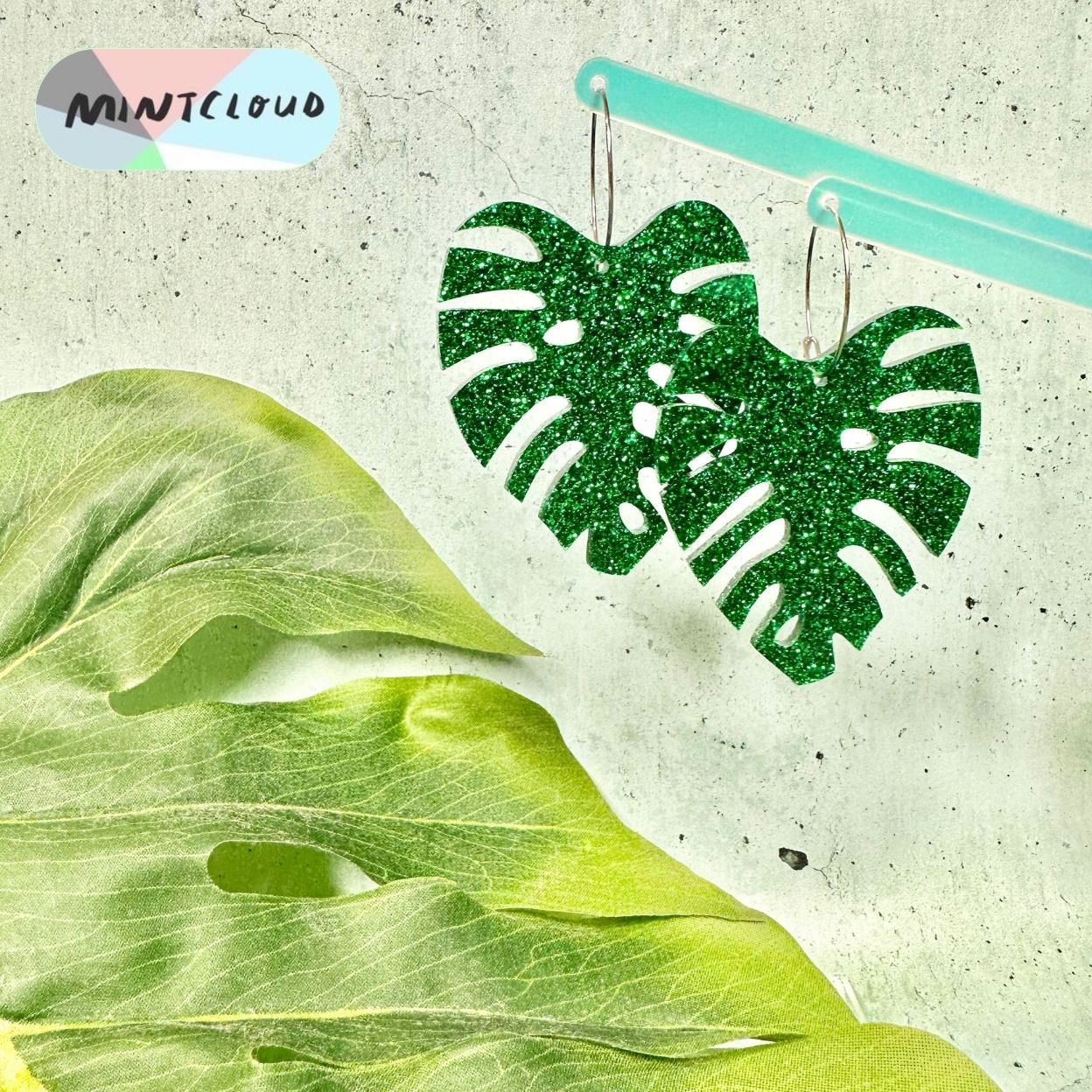 Large Monstera Leaf Dangles From Mintcloud Studio, an online jewellery store based in Adelaide South Australia