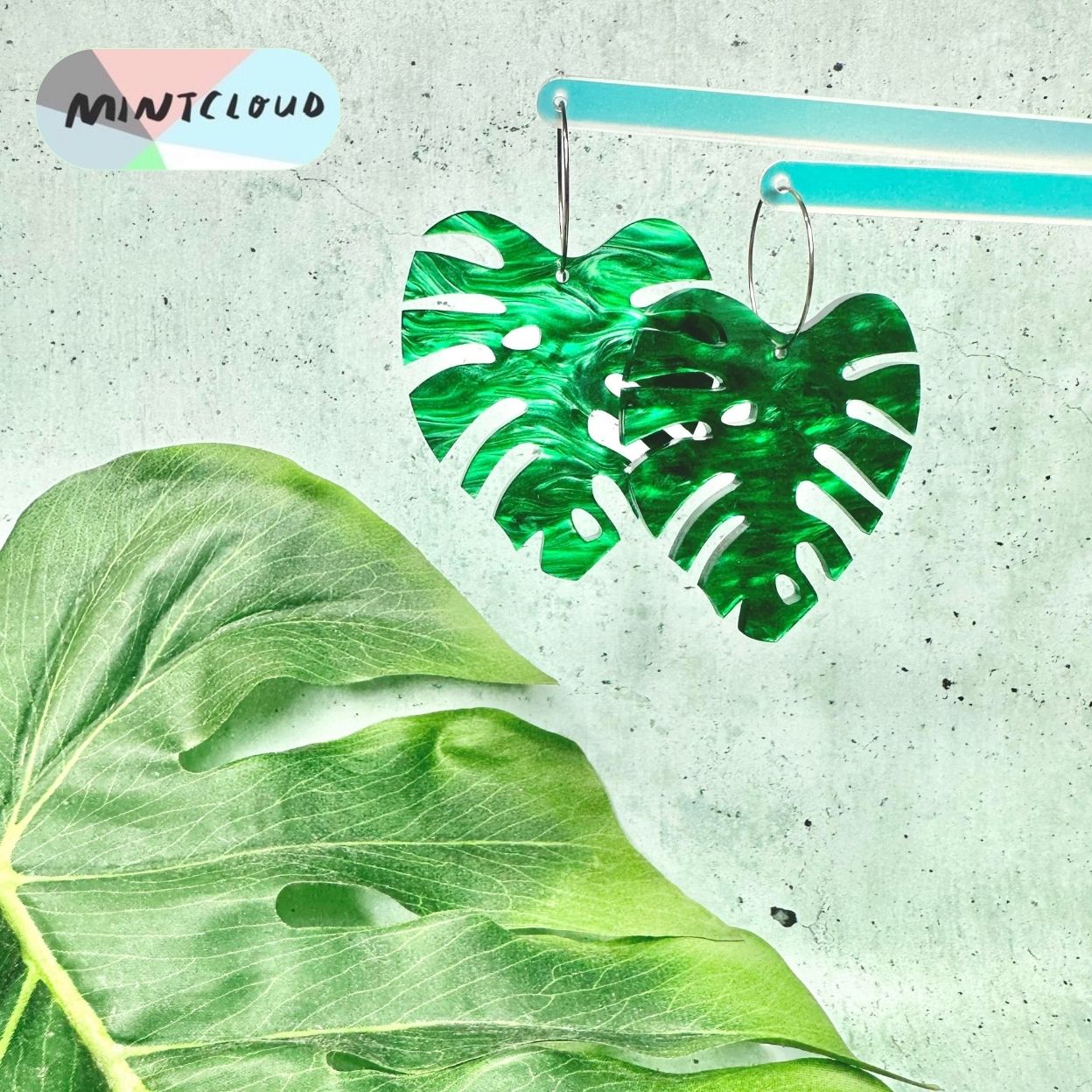 Large Monstera Leaf Dangles From Mintcloud Studio, an online jewellery store based in Adelaide South Australia