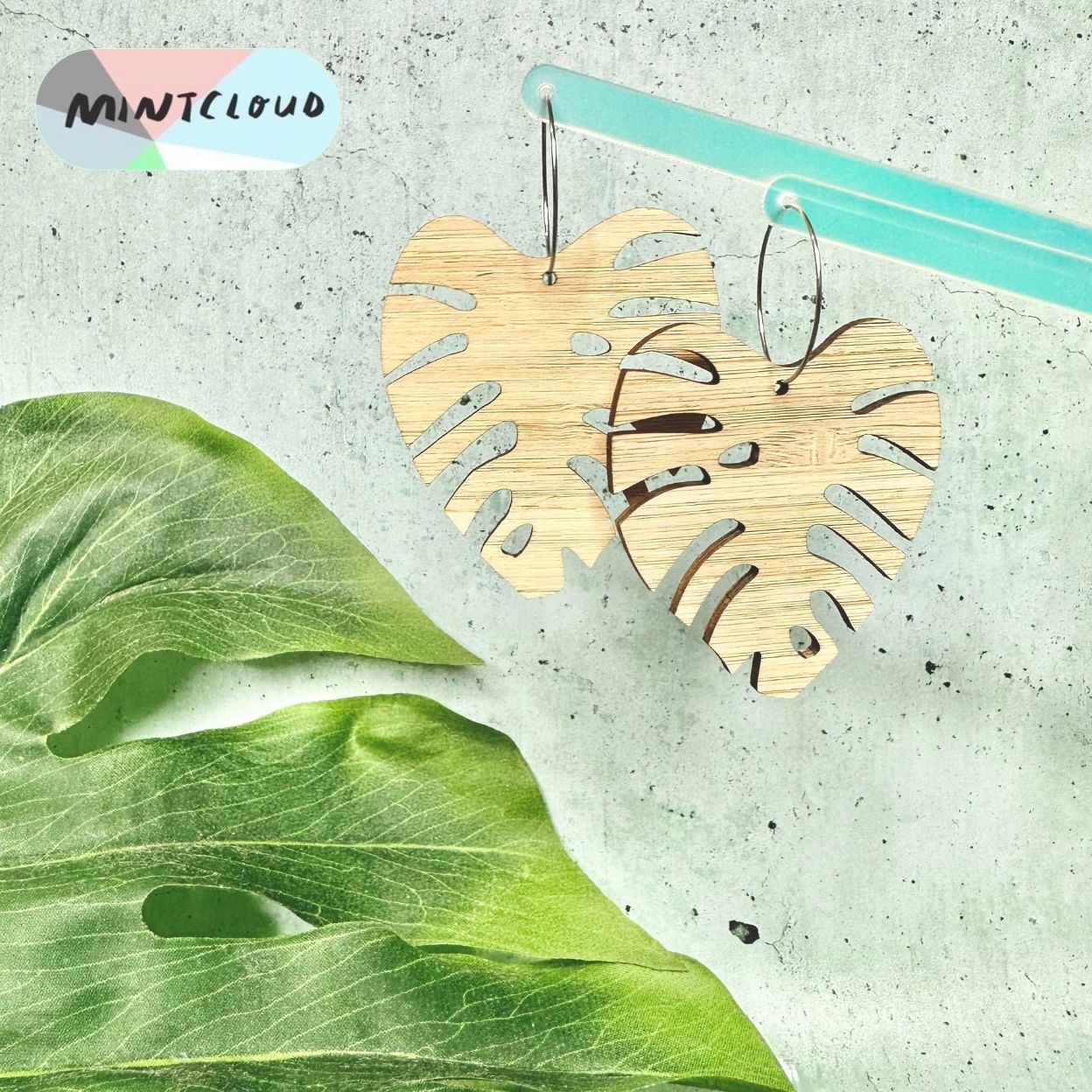 Large Monstera Leaf Dangles From Mintcloud Studio, an online jewellery store based in Adelaide South Australia