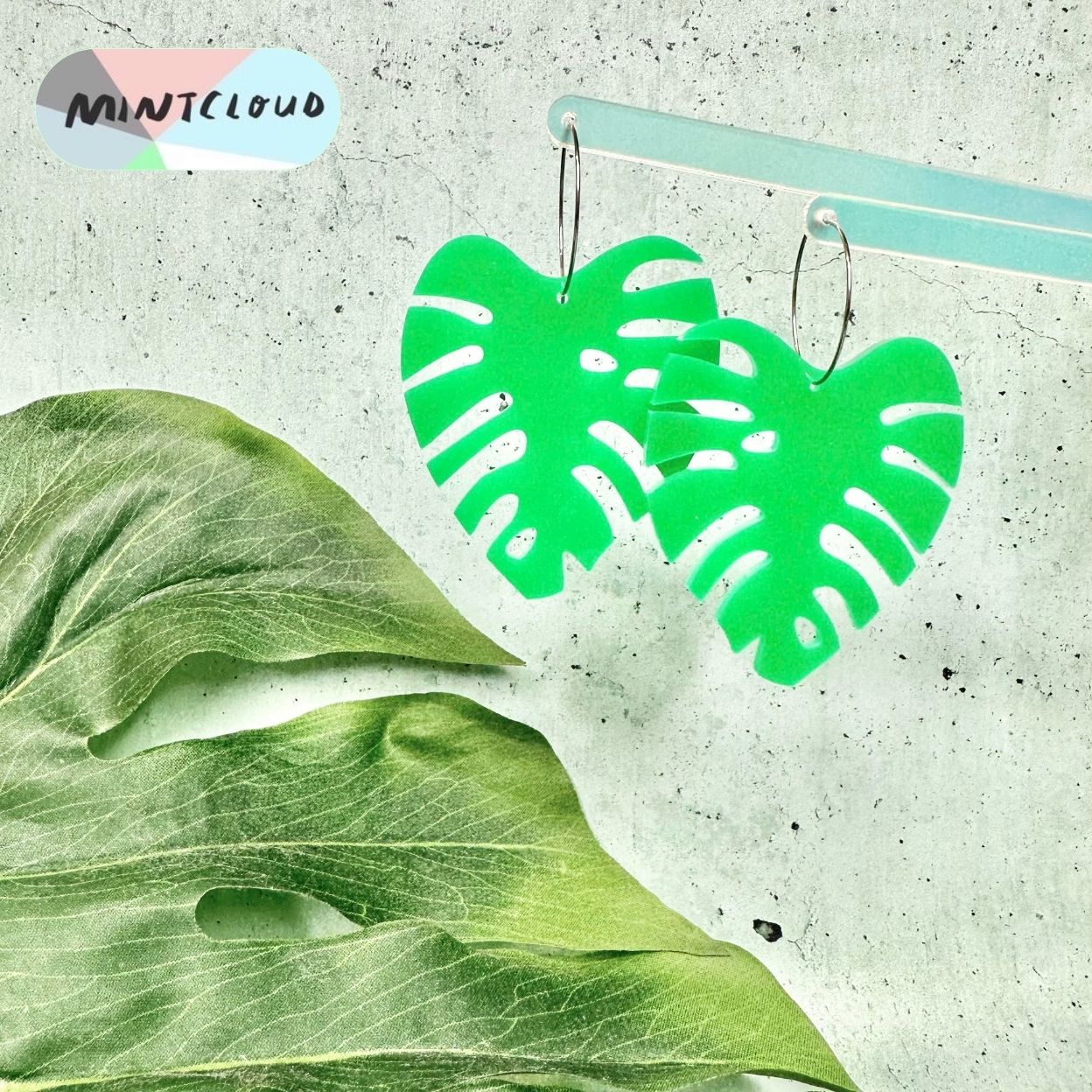 Large Monstera Leaf Dangles From Mintcloud Studio, an online jewellery store based in Adelaide South Australia