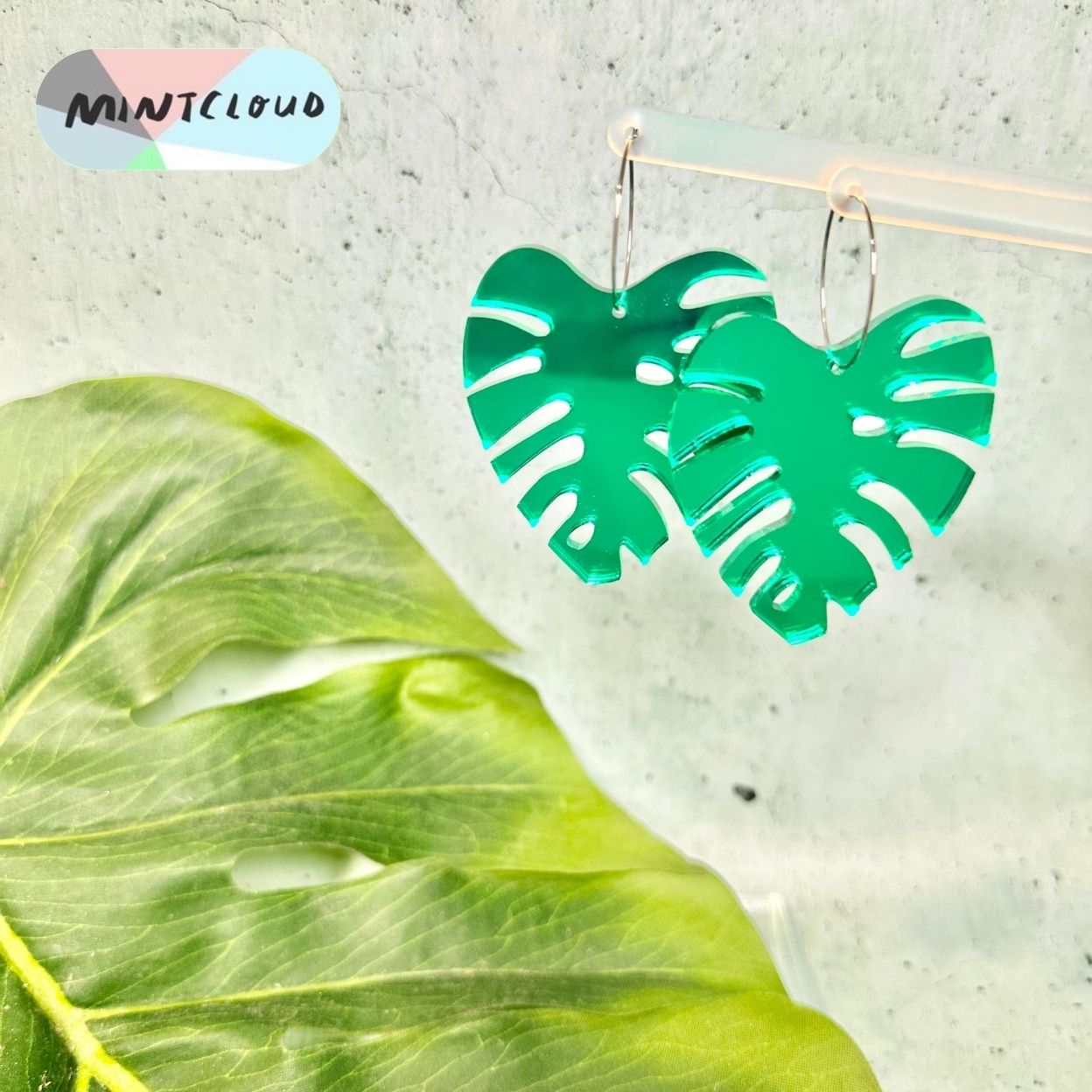 Large Monstera Leaf Dangles From Mintcloud Studio, an online jewellery store based in Adelaide South Australia