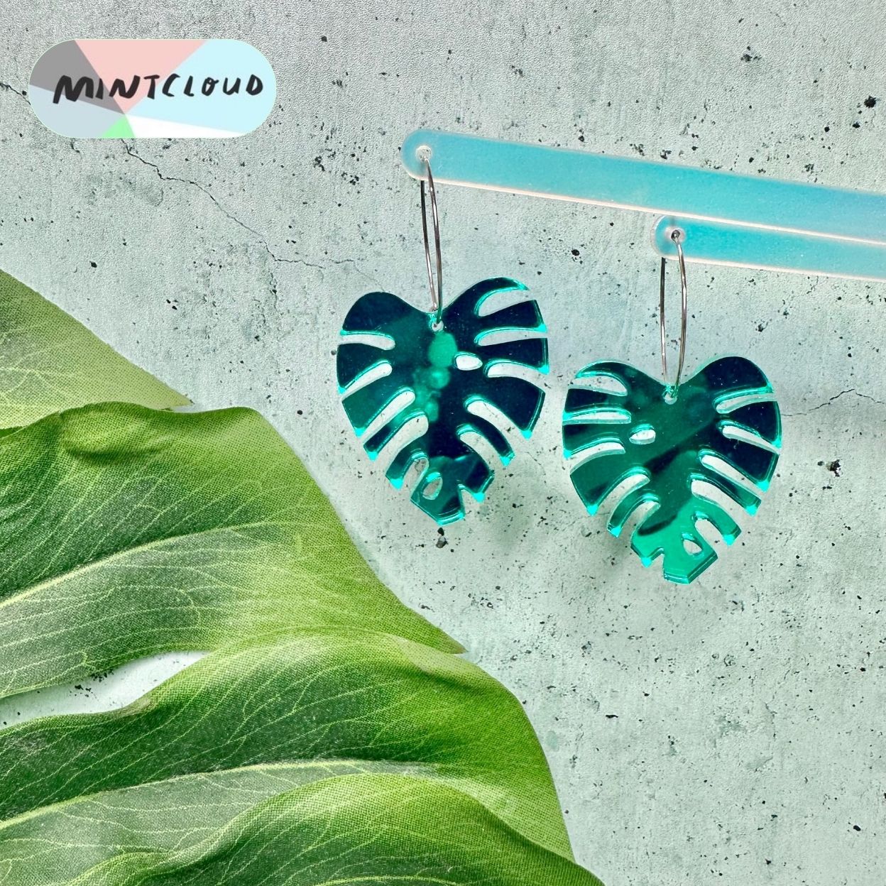 Medium Monstera Leaf Dangles From Mintcloud Studio, an online jewellery store based in Adelaide South Australia