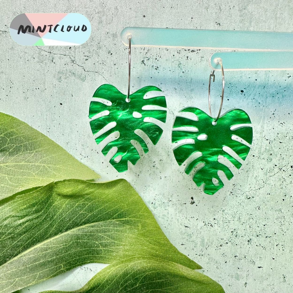 Medium Monstera Leaf Dangles From Mintcloud Studio, an online jewellery store based in Adelaide South Australia