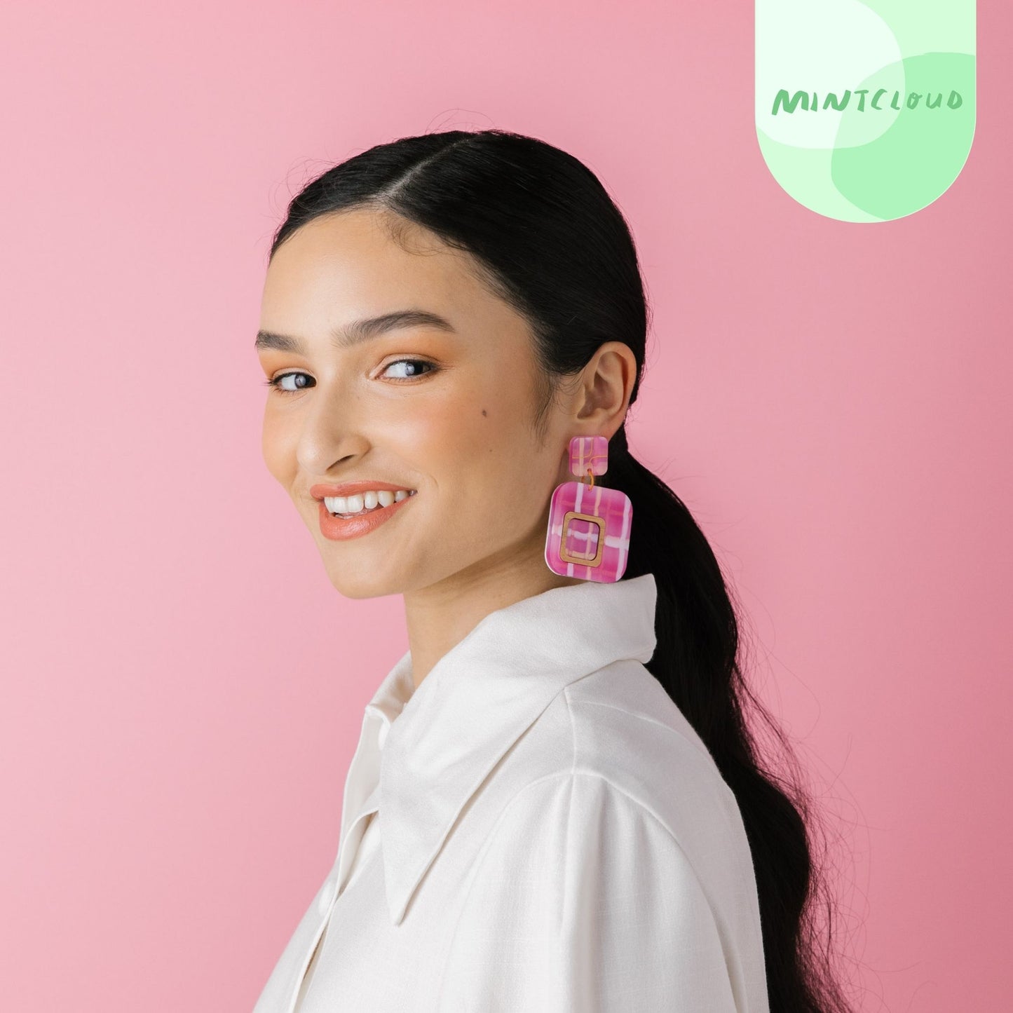 Closet Mod x Mintcloud Collaboration Earrings - The Plaid Dangle From Mintcloud Studio, an online jewellery store based in Adelaide South Australia