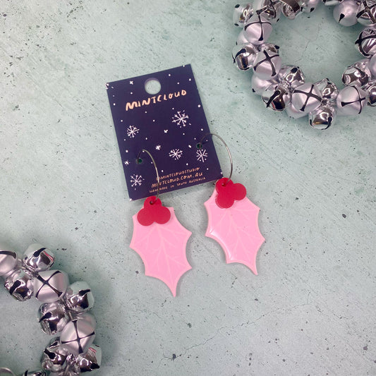 Christmas Earrings - Pink Holly