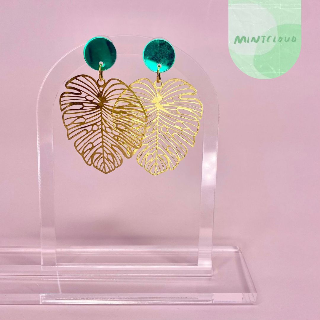 Brass Dangles - Monstera From Mintcloud Studio, an online jewellery store based in Adelaide South Australia