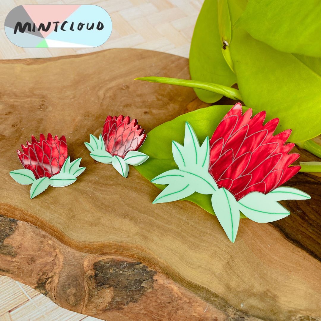 Marble Waratah Brooch From Mintcloud Studio, an online jewellery store based in Adelaide South Australia