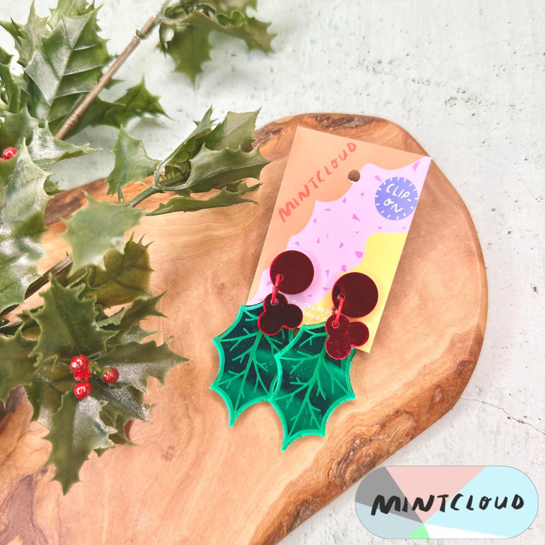 Christmas Earrings - Classic Holly