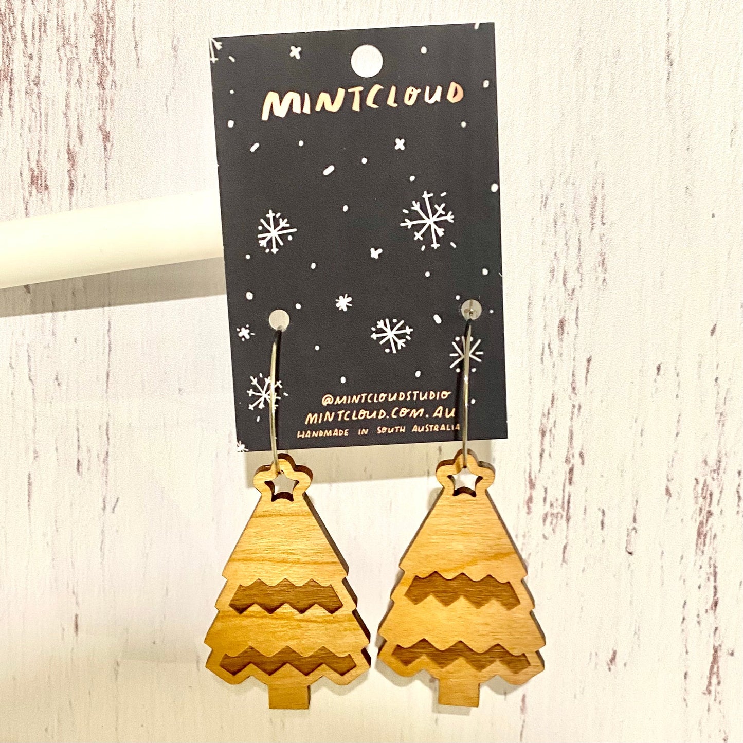 Christmas Earrings - Christmas Tree Cherrywood